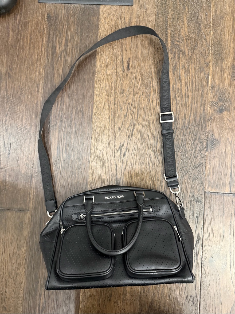 Michael Kors Black Leather Crossbody Bag with Dual Front Pockets
